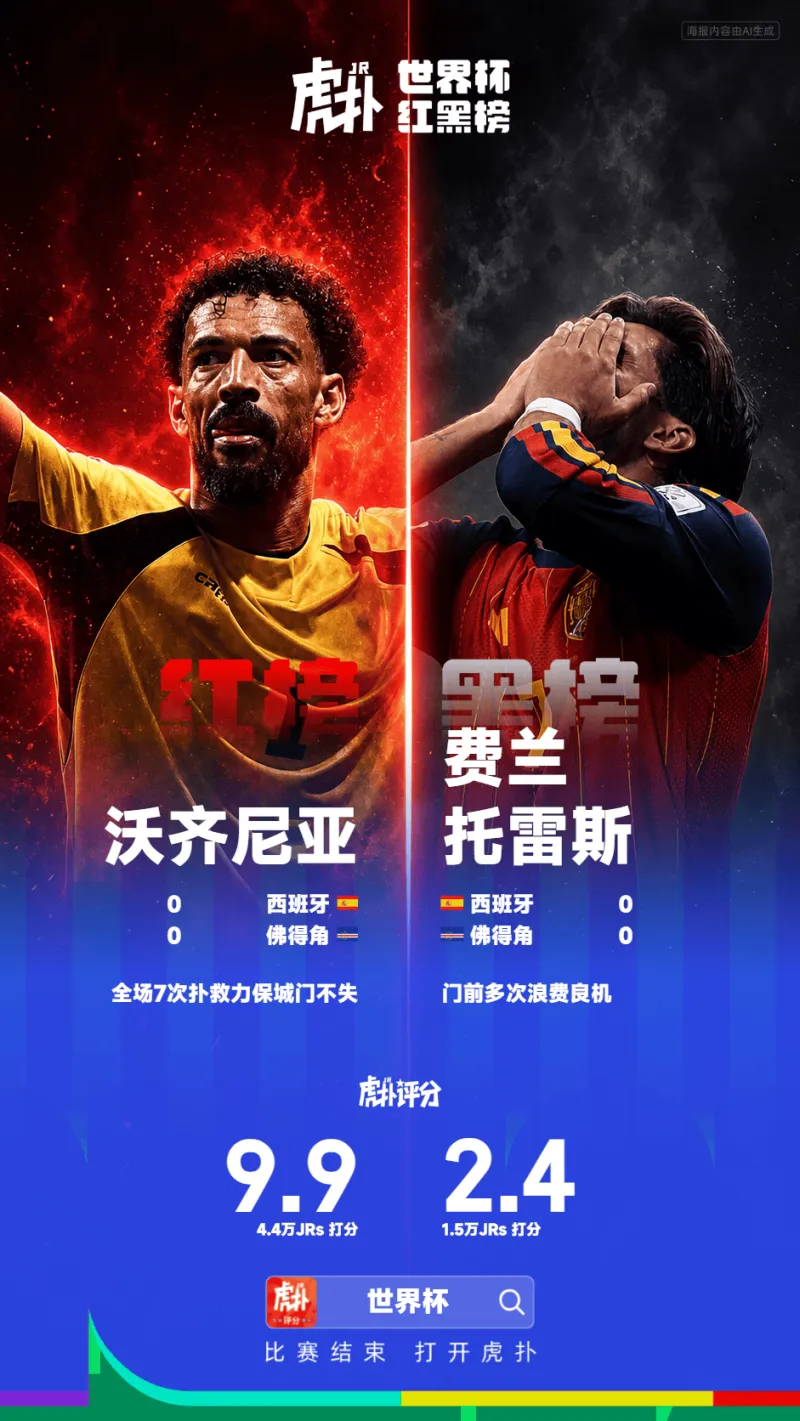 开云部门-【世界杯红黑榜】沃齐尼亚化身叹息之墙，费兰多次错失良机